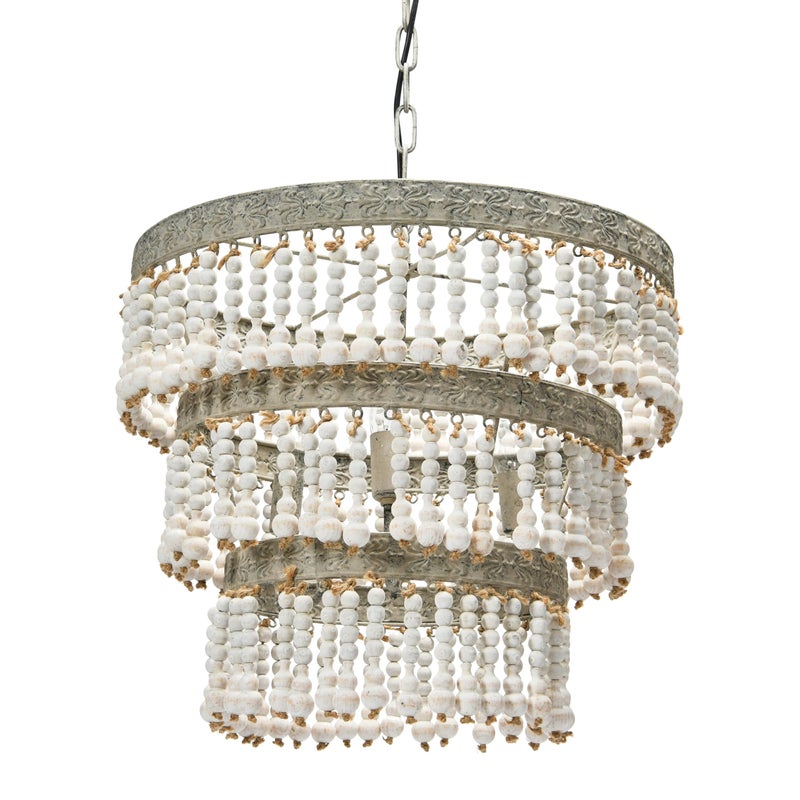 Creative Co-op Creative CoOp 3Tier Round Metal Chandelier with Hanging Wood Beads 