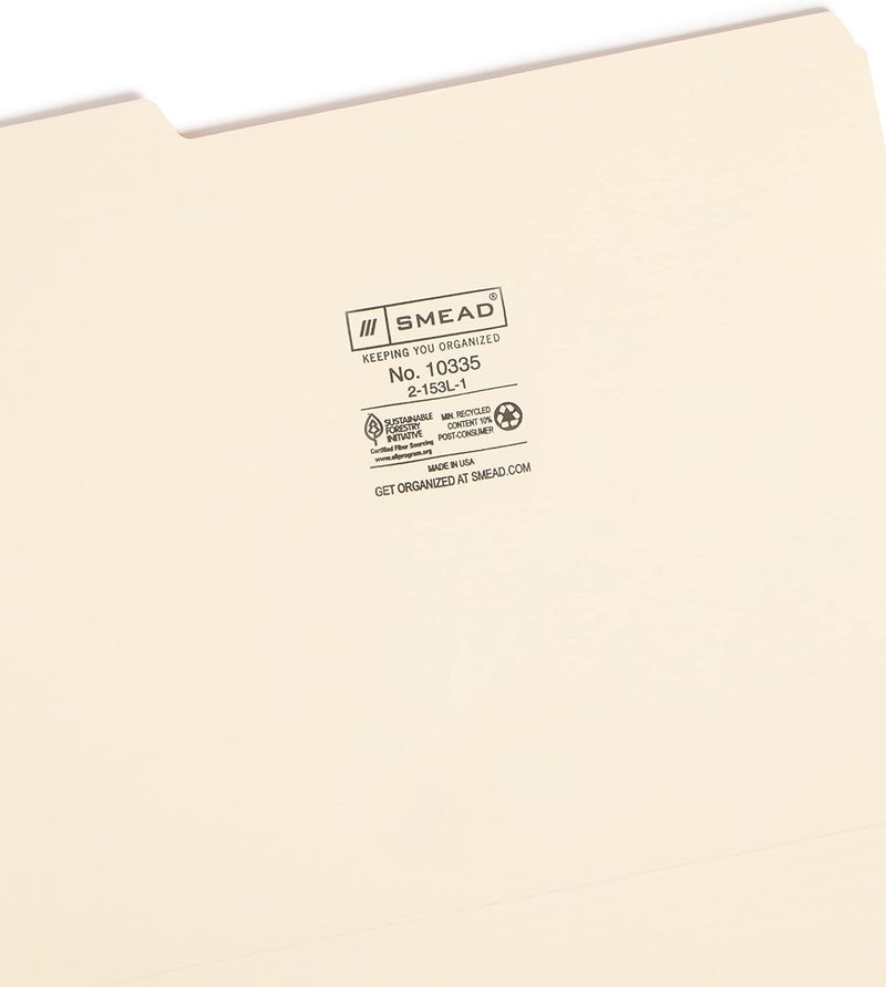 Smead Reinforced File Folders with 1/3-Cut Tab, Left Position, Letter Size, Manila - 100 Count - Image 3