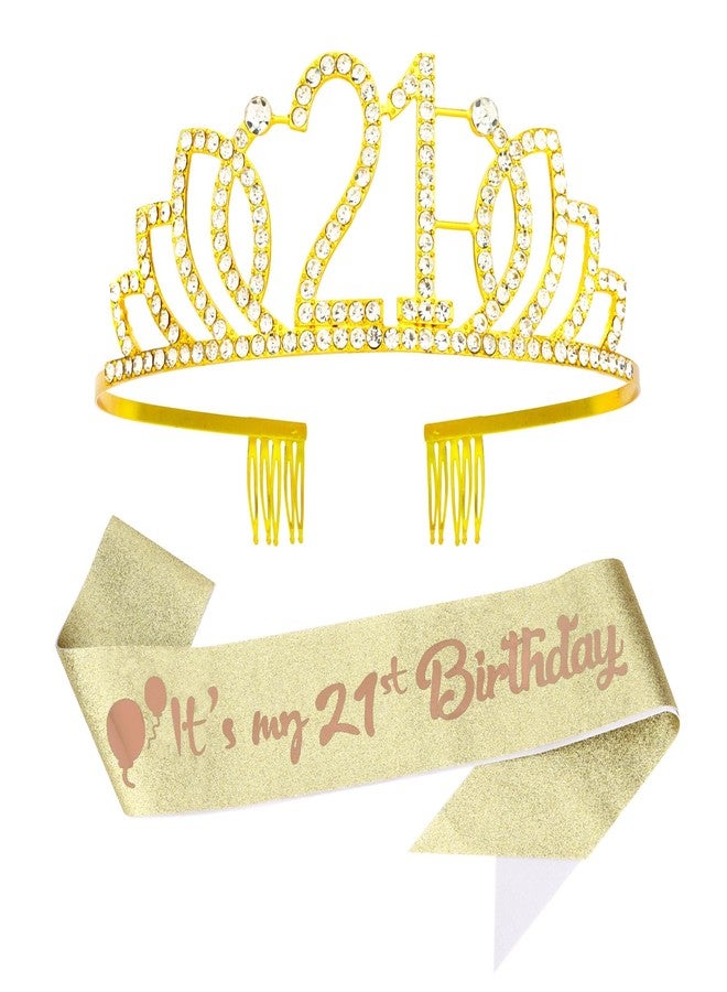 كوراسا وشاح وتاج عيد ميلاد كوراسا للنساء، وشاح عيد ميلاد ذهبي، تاج عيد ميلاد ذهبي مرصع بأحجار الراين، تاج عيد ميلاد ذهبي، إنه عيد ميلادي الحادي والعشرين، زينة عيد ميلاد، هدايا للحفلات - Image 1