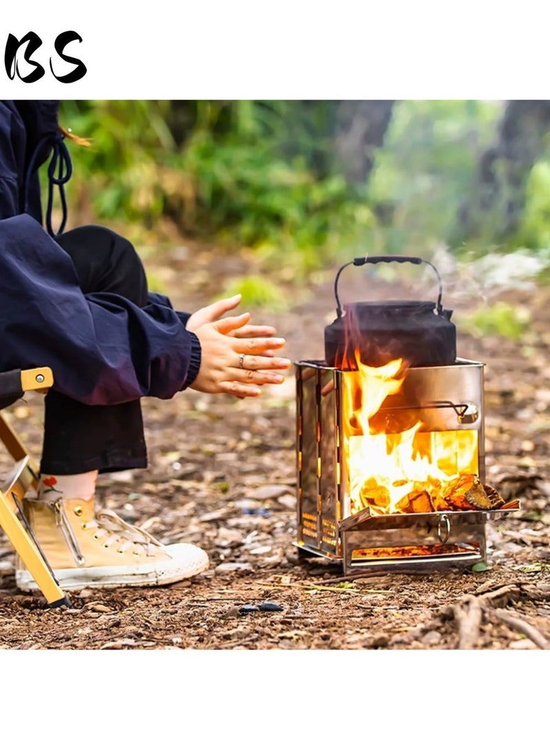 BS 304 stainless steel foldable wood-burning camping stove | with storage bag | compact and portable | portable | multi-fuel compatible | perfect for hiking, camping, and survival grilling - Image 3