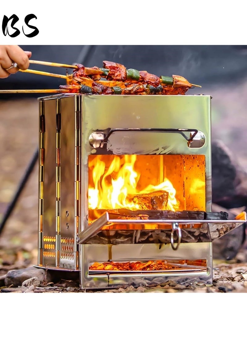 BS 304 stainless steel foldable wood-burning camping stove | with storage bag | compact and portable | portable | multi-fuel compatible | perfect for hiking, camping, and survival grilling - Image 5