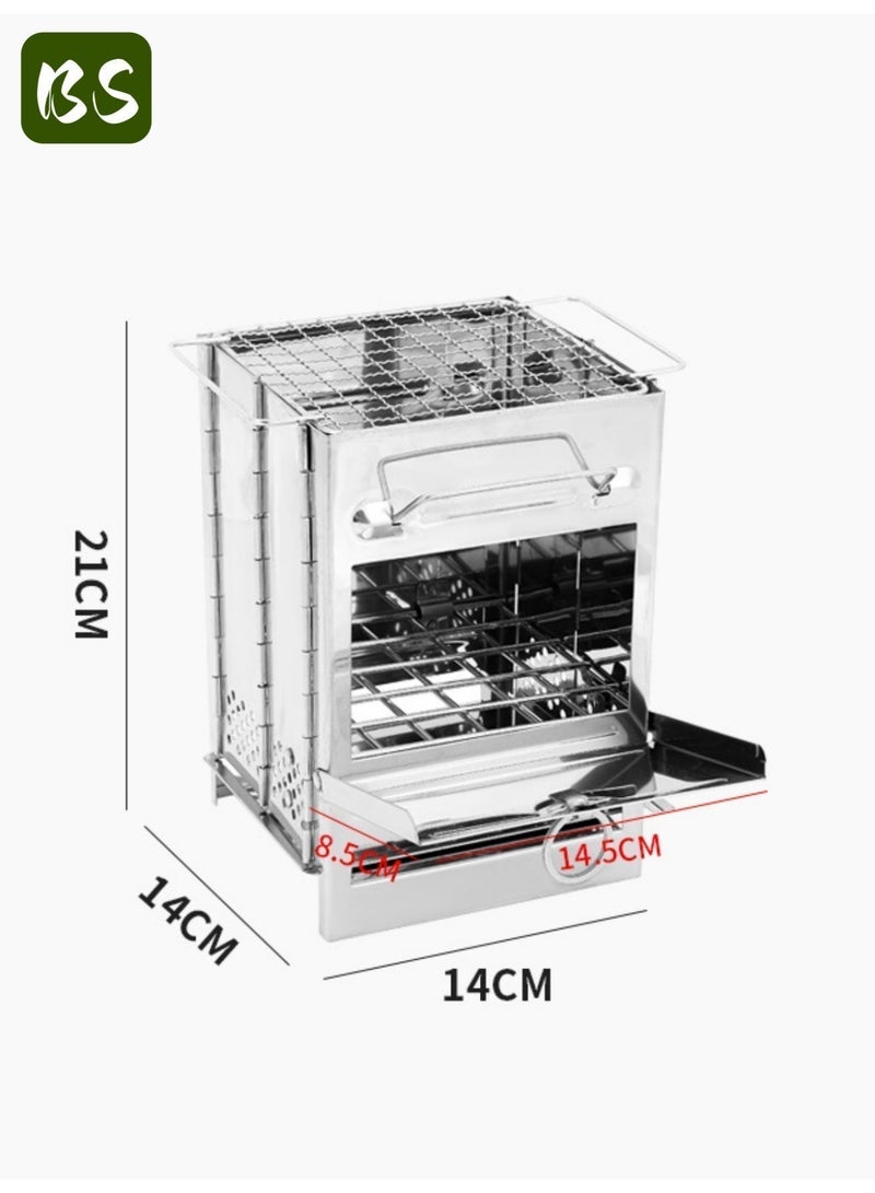 BS 304 stainless steel foldable wood-burning camping stove | with storage bag | compact and portable | portable | multi-fuel compatible | perfect for hiking, camping, and survival grilling - Image 2