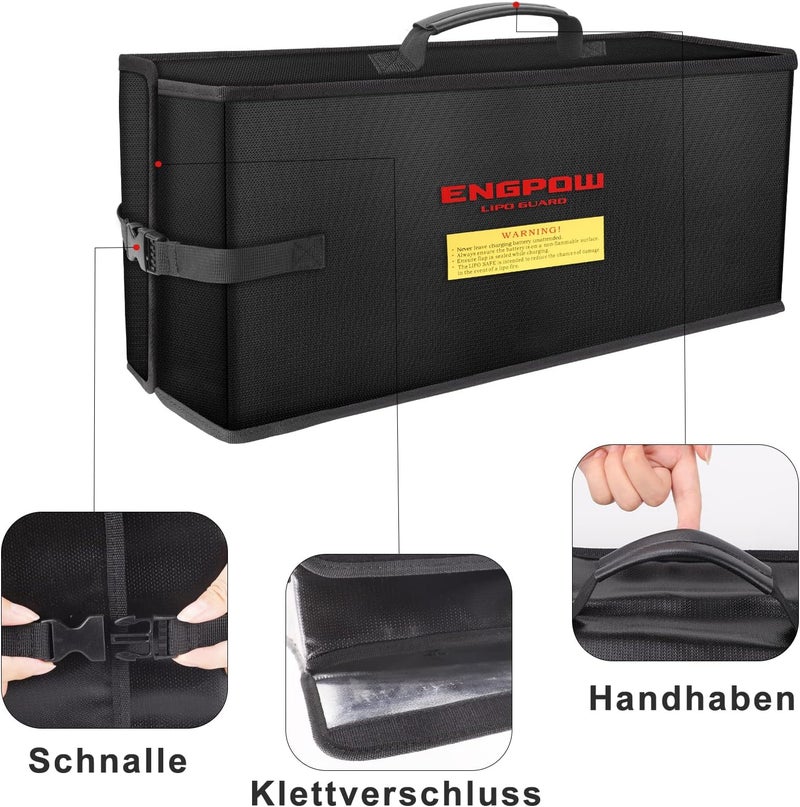 ENGPOW Ebike Battery Bag, Battery Bag, Fireproof up to 2000°F Battery Bag, Organiser, 45 x 15 x 20 cm, Shockproof Safety Bag, Storage, Transport, E-Bike, Battery Protective Case with Velcro Fastening, Buckle Flexible trendy construction - Image 5