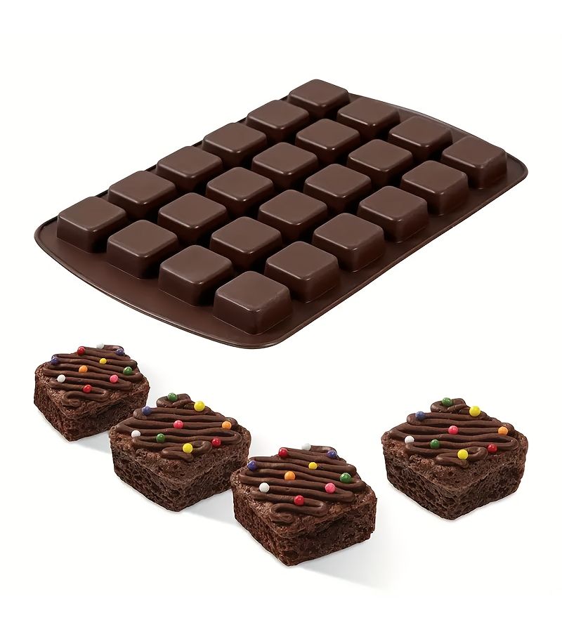Dark Brown 1pc Mini Silicone Brownie Pan Square Baking Mold For Cakes Chocolates Confectionery Diy Baking And Jelly Making Tool Kitchen Essentials Back To School Season Wedding Season Halloween Party - Image 1
