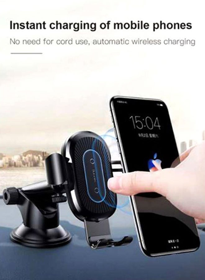 MUNTAQI 10W Qi Quick Wireless Charging Charger Car Mount Mobile Phone Holder Black - Image 3