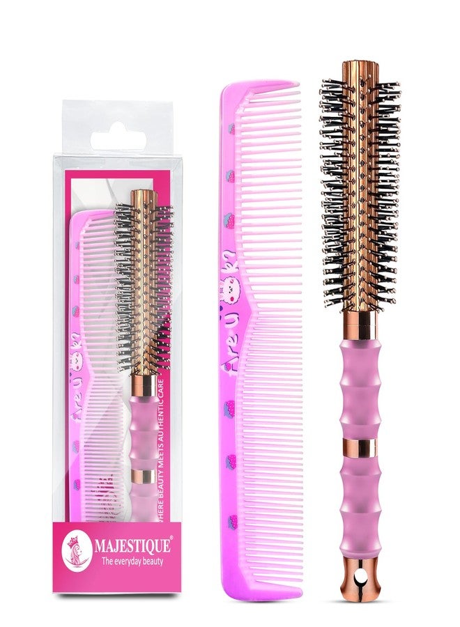 Majestique Premium Round Hair Brush with Comb | Roller Curling Brush for Men & Women | Ideal for Detangling, Blow Drying & Smooth Hair - 2Pcs - Image 1