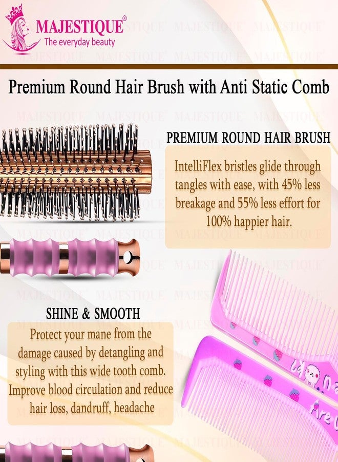 Majestique Premium Round Hair Brush with Comb | Roller Curling Brush for Men & Women | Ideal for Detangling, Blow Drying & Smooth Hair - 2Pcs - Image 3