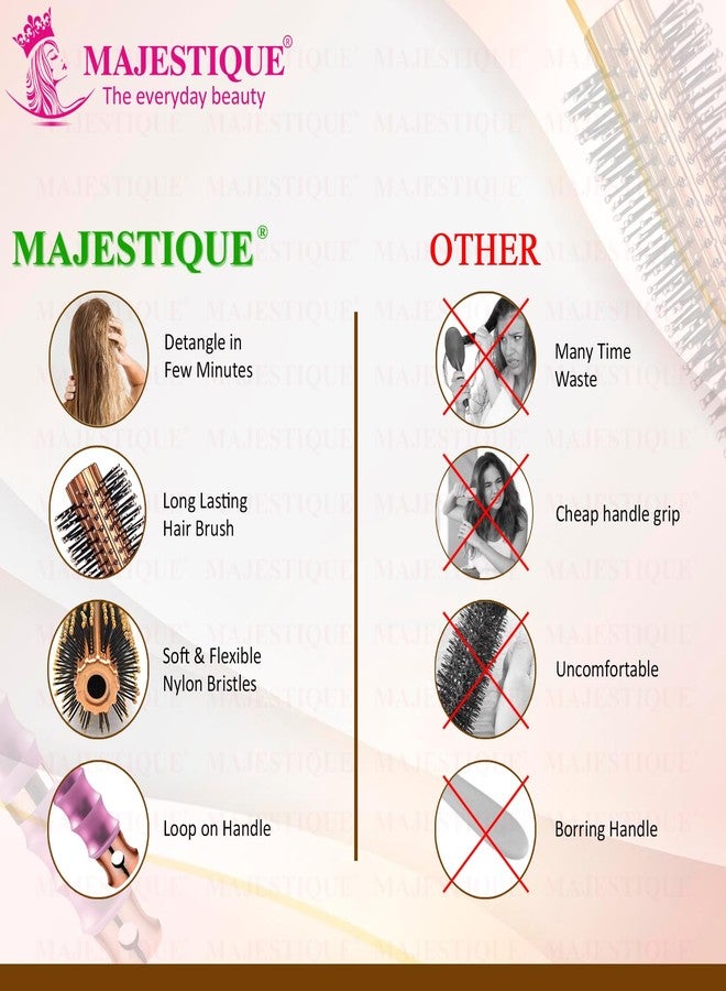 Majestique Premium Round Hair Brush with Comb | Roller Curling Brush for Men & Women | Ideal for Detangling, Blow Drying & Smooth Hair - 2Pcs - Image 5