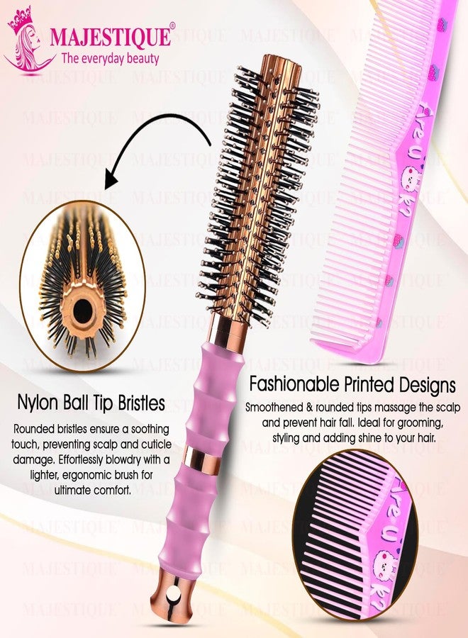 Majestique Premium Round Hair Brush with Comb | Roller Curling Brush for Men & Women | Ideal for Detangling, Blow Drying & Smooth Hair - 2Pcs - Image 4