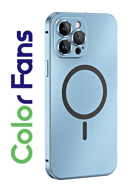 Magnetic Case for iPhone 14 Pro Max Charging Aluminium Metal Bumper Matte Cover Blue