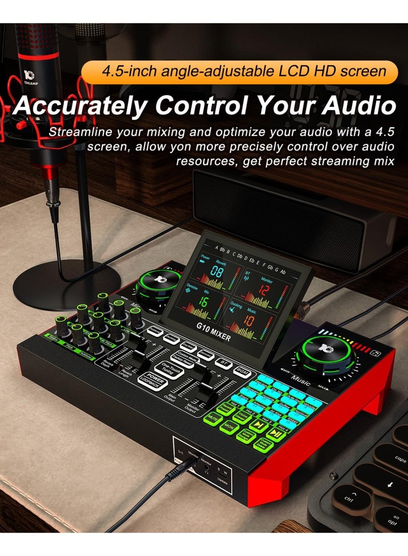 G10 Gaming Audio Mixer，Podcast Equipment Live Sound Card for Streaming，Audio Interface DJ Mixer Sound Card/Board Condenser Microphone for Tiktok Gaming Video Content Creator Kit - Image 2