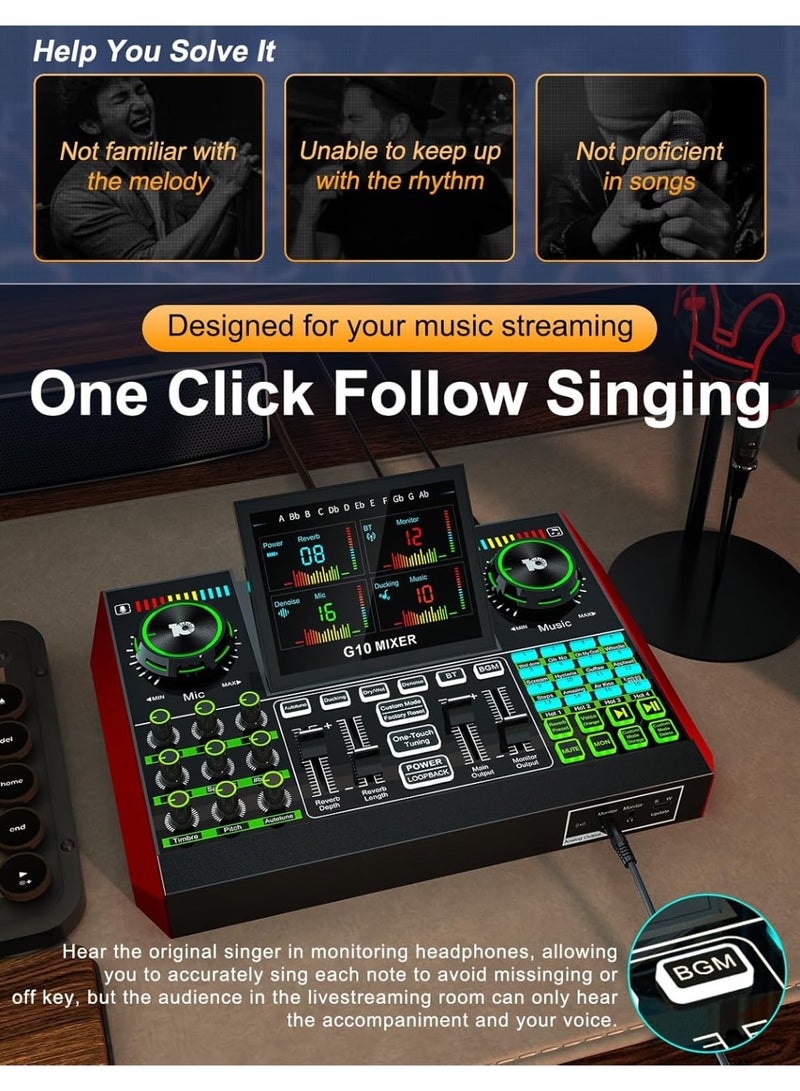 G10 Gaming Audio Mixer，Podcast Equipment Live Sound Card for Streaming，Audio Interface DJ Mixer Sound Card/Board Condenser Microphone for Tiktok Gaming Video Content Creator Kit - Image 4