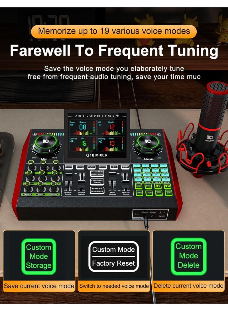 G10 Gaming Audio Mixer，Podcast Equipment Live Sound Card for Streaming，Audio Interface DJ Mixer Sound Card/Board Condenser Microphone for Tiktok Gaming Video Content Creator Kit - Image 5