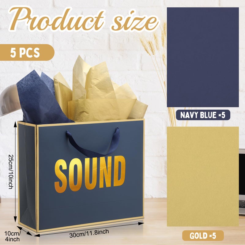 Kolldenn 5 Senses Gift Bags for Him Her Five Senses Gift Bag with Ribbon Handles and Tissue Paper Present Wrappings for Valentine Wedding Birthday Mothers Day(Navy Blue,11.8 x 10 x 4 Inch) - Image 2