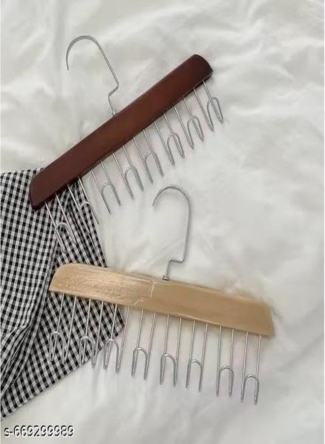 RADHEHUL (Pack of 2) Wooden Hanger for Clothes Hanging Rack, Multi Hook Wardrobe Accessories Lingerie, Belts, Scarfs Topss, Bras and Ties Organizer Space Saving Storage Hanger for Wardrobe and - Image 2