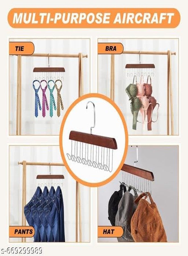 RADHEHUL (Pack of 2) Wooden Hanger for Clothes Hanging Rack, Multi Hook Wardrobe Accessories Lingerie, Belts, Scarfs Topss, Bras and Ties Organizer Space Saving Storage Hanger for Wardrobe and - Image 4