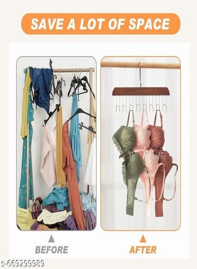 RADHEHUL (Pack of 2) Wooden Hanger for Clothes Hanging Rack, Multi Hook Wardrobe Accessories Lingerie, Belts, Scarfs Topss, Bras and Ties Organizer Space Saving Storage Hanger for Wardrobe and - Image 3