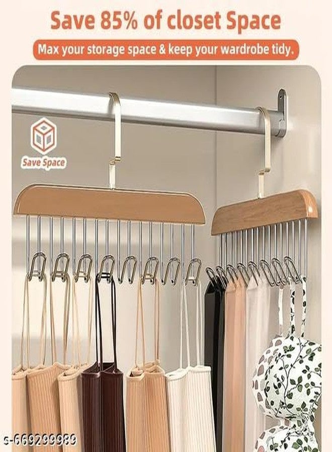 RADHEHUL (Pack of 2) Wooden Hanger for Clothes Hanging Rack, Multi Hook Wardrobe Accessories Lingerie, Belts, Scarfs Topss, Bras and Ties Organizer Space Saving Storage Hanger for Wardrobe and - Image 5