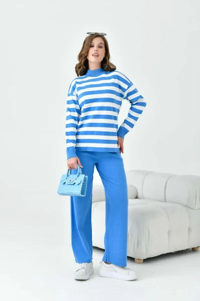 Garmi Women's Striped Two Piece Set Blue