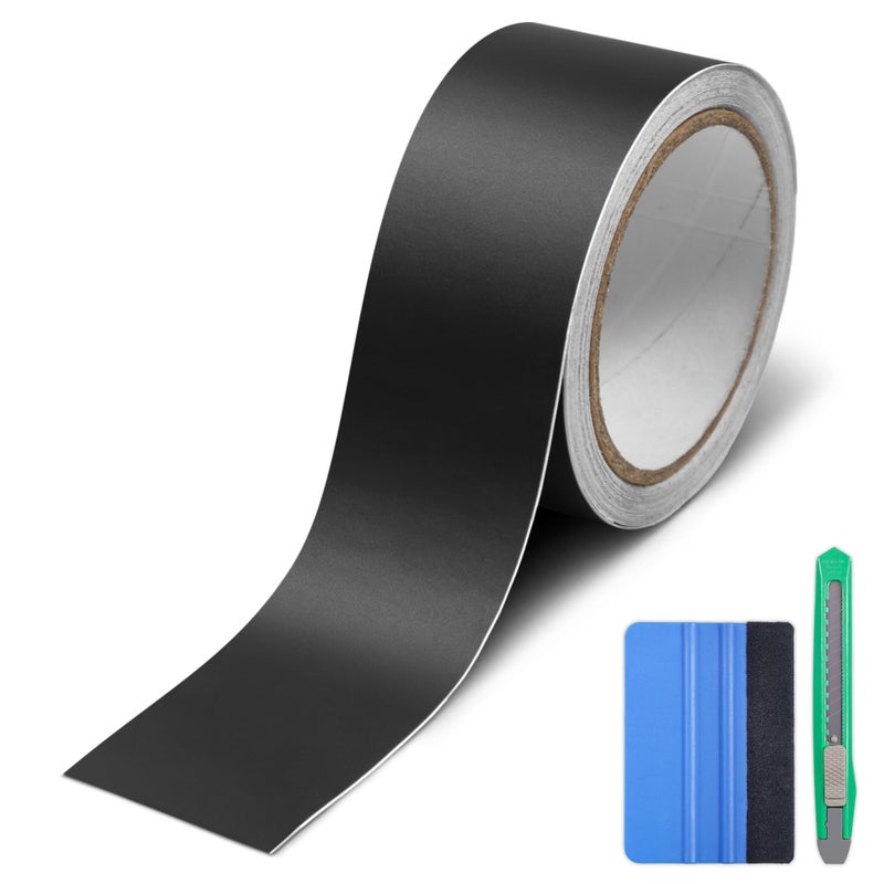 Lypumso Matte Black Vinyl Wrap Tape Roll 2 Inch x 30ft SelfAdhesive Black Out Chrome Delete Tape with Tool Kit Air Release Adhesive Detailing Wrap DIY Car Door Sill Window Trim Edge Guard Protective - Image 2