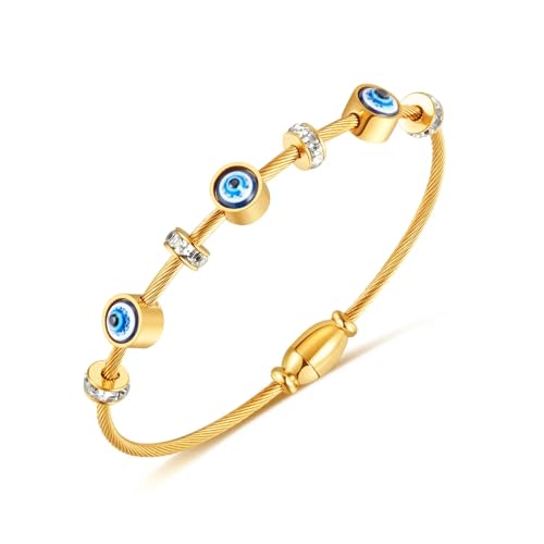 MEENAZ evil eye bracelet for woman Evil Eye Bangles for women Anti Tarnish Stylish Stainless Steel gold Bracelet for girls Hand Kada for Women Magnet lock Aesthetic Accessories Jewellery friendship crystal -625 - Image 1
