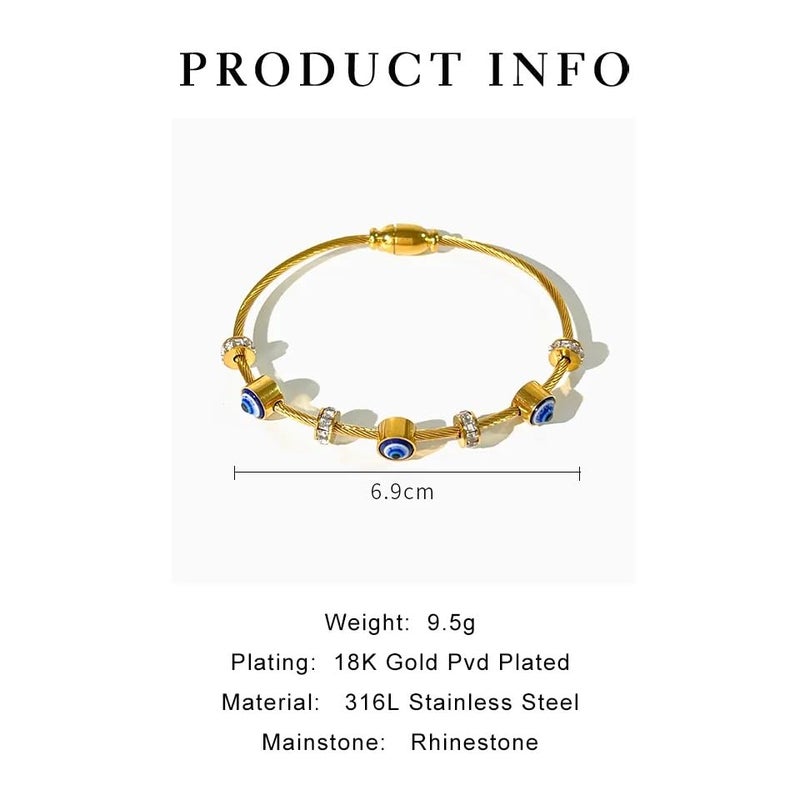 MEENAZ evil eye bracelet for woman Evil Eye Bangles for women Anti Tarnish Stylish Stainless Steel gold Bracelet for girls Hand Kada for Women Magnet lock Aesthetic Accessories Jewellery friendship crystal -625 - Image 5