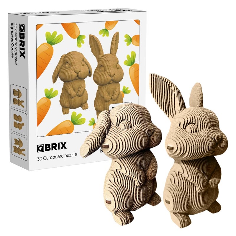 QBRIX BigEared Couple 3D Puzzles for Adults 3D Model Kit for Teens DIY Crafts for Home Decor Original Gift for BoysGirls Handmade Bunny Toy 14 Craft Kit - Image 3