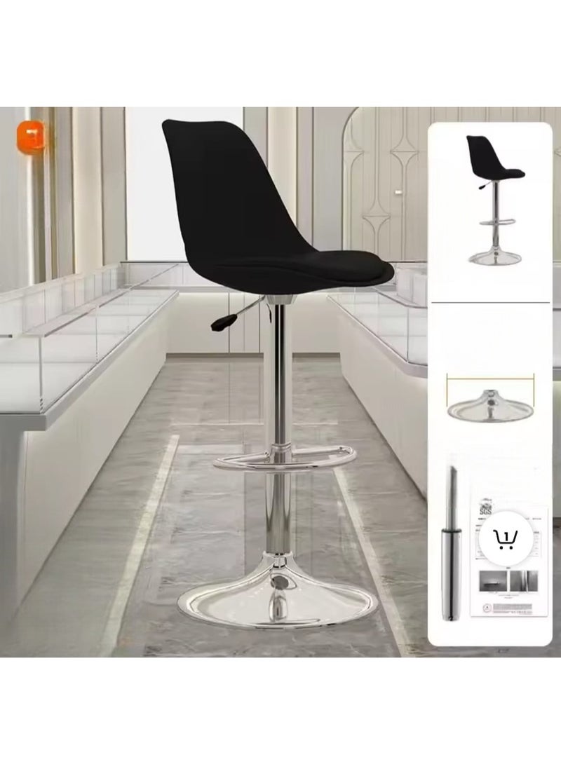 Comfortable bar stool MH-217 with Faux Leather and Metal Base Adjustable Bar Chair For kitchen & Bar Counter or cafes, 360 Degree Rotating Seat Black - Image 2