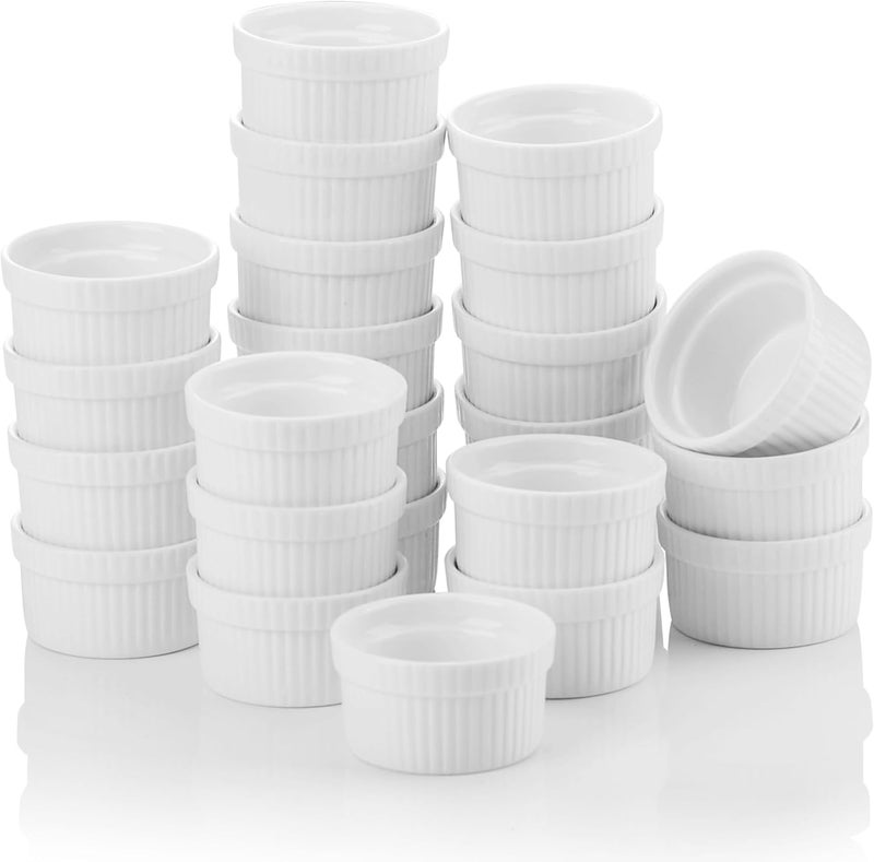 MALACASA Mini Ramekins 2 oz set of 24, Ramiken, Ceramic Creme Brulee Ramekins, White Custard Cups, Small Dipping Bowls for Kitchen Serving Sauce Condiments, Dishwasher Oven Safe, Series RAMEKIN.DISH - Image 1
