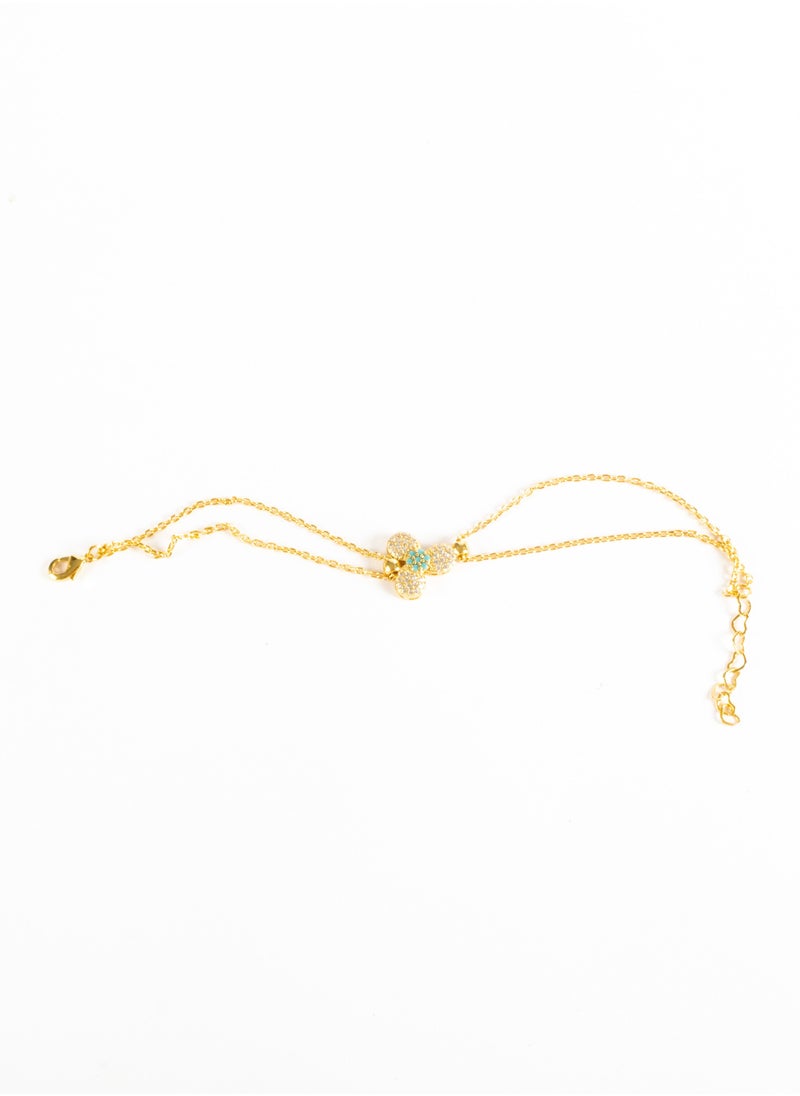 The Black Pearl Accessories - Chinese Gold Bracelet 2 layers with a Zirconic Flower - Image 1