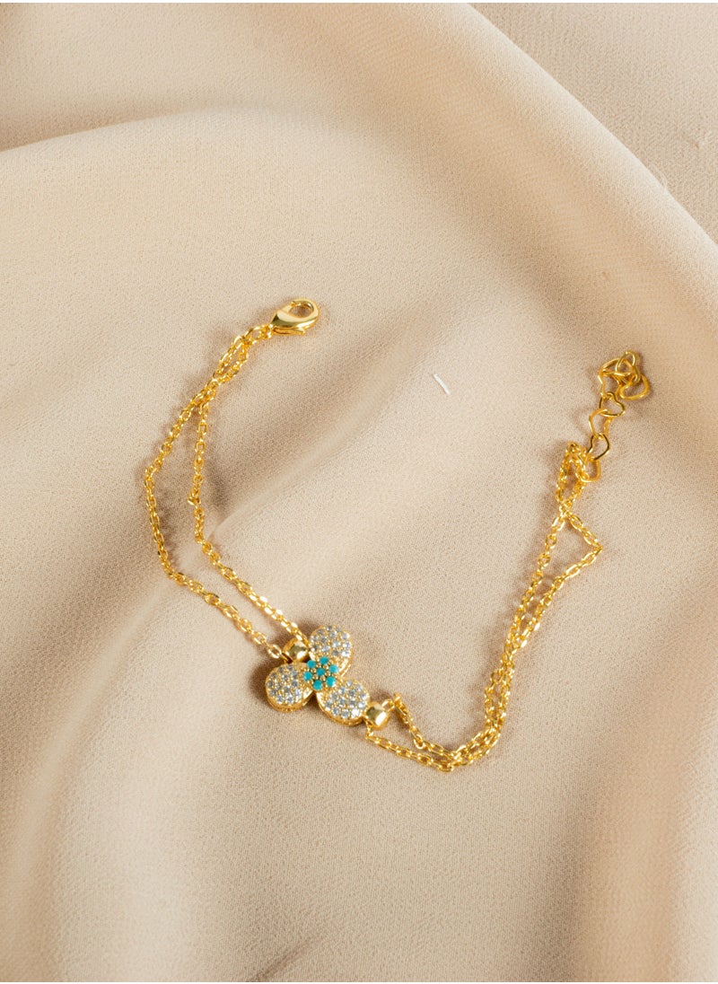 The Black Pearl Accessories - Chinese Gold Bracelet 2 layers with a Zirconic Flower - Image 1