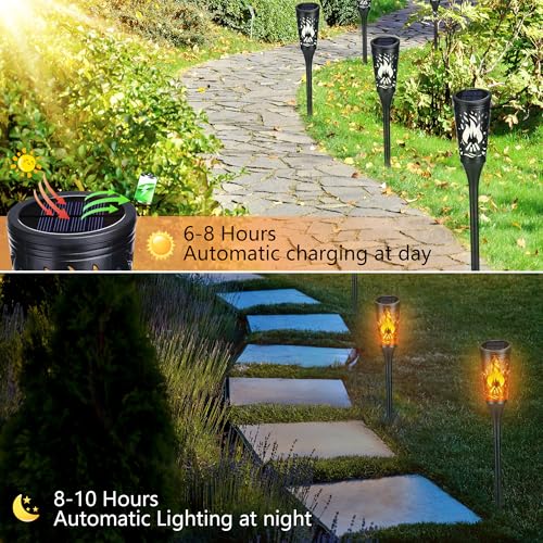 Toodour Solar Lights Outdoor 10 Pack Solar Torch Lights with Flickering Flame IP65 Waterproof Yard Lights Landscape Decoration Lighting for Outside Garden Lawn Pathway Patio Decorations - Image 3