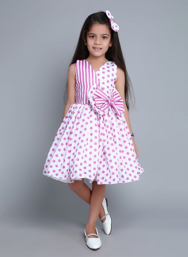 PinkChick Pink Polka Dot Fit & Flare Dress for Girls - Image 1