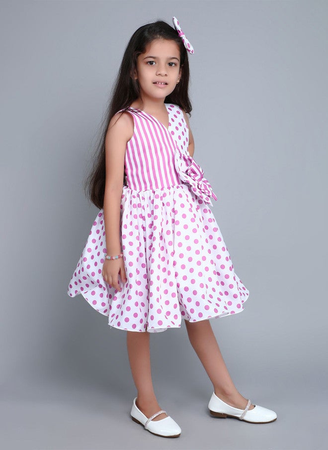 PinkChick Pink Polka Dot Fit & Flare Dress for Girls - Image 3