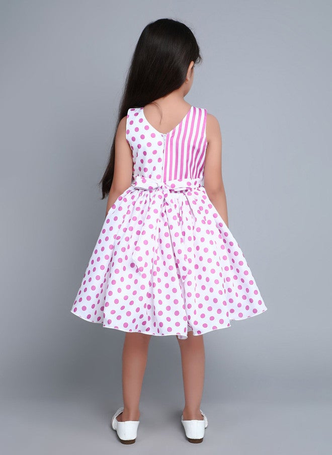 PinkChick Pink Polka Dot Fit & Flare Dress for Girls - Image 5