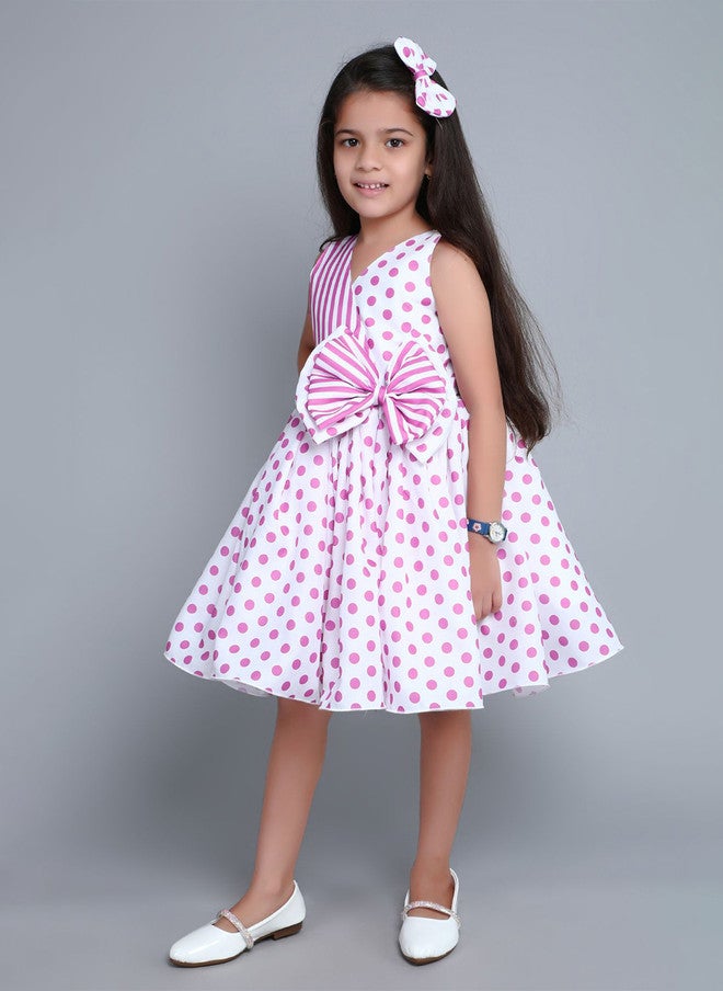 PinkChick Pink Polka Dot Fit & Flare Dress for Girls - Image 4