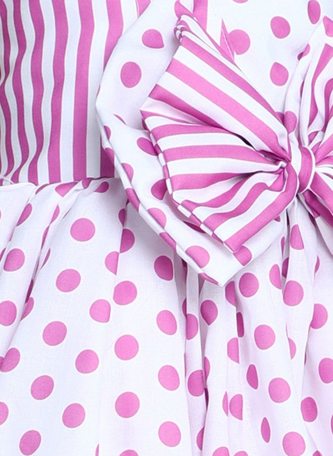 PinkChick Pink Polka Dot Fit & Flare Dress for Girls - Image 2
