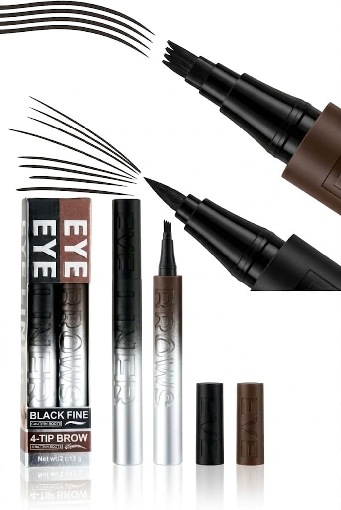 EYELINER BLACK+ Liquid Eyebrow PenEYELINER, Waterproof Microblading Eyebrow Pencil with a Micro-Fork Tip Applicator, Creates Natural Looking Brows Effortlessly-BROWN - Image 1