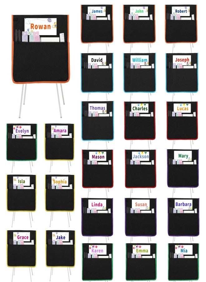 NURATIT 24 PCS Chair Pockets for Classroom, 15.6x16.8 Inch Seat Pockets for Classroom Chairs, Black Seat Sacks for Classroom Chairs with Name Tag, Back of Chair Organizer for Kids in Classroom - Image 1