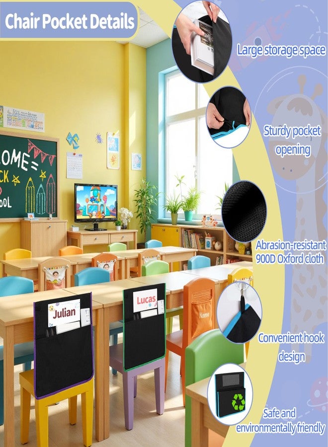 NURATIT 24 PCS Chair Pockets for Classroom, 15.6x16.8 Inch Seat Pockets for Classroom Chairs, Black Seat Sacks for Classroom Chairs with Name Tag, Back of Chair Organizer for Kids in Classroom - Image 4