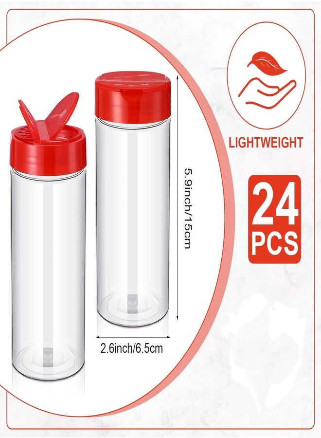 Zhehao 24 Pieces Plastic Spice Containers Plastic Spice Bottles Clear Reusable Large Empty Seasoning Jars with Shaker Lids for Kitchen Storage Seasoning Powder Herbs(16 oz,Cylinder,Clear and Red) - Image 2