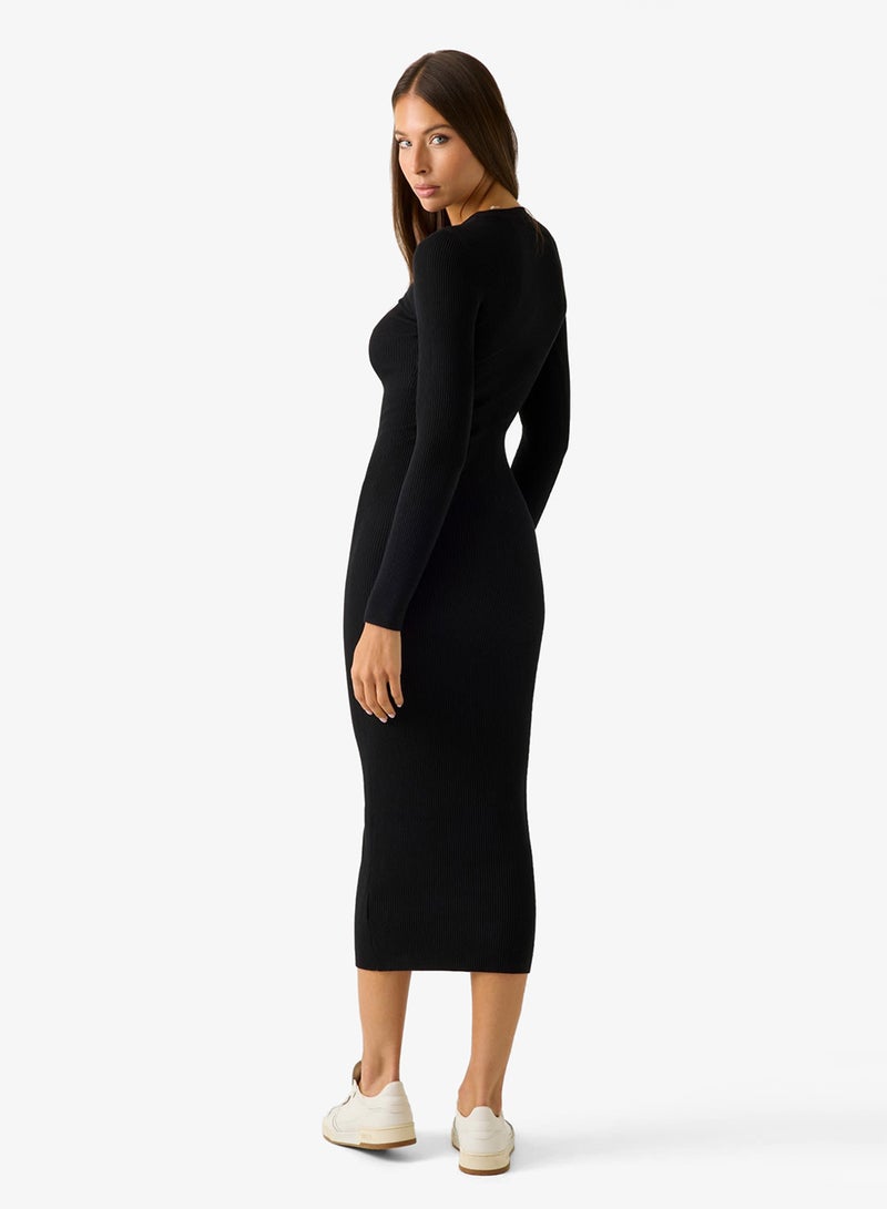GUESS Flaminia Long Sleeve Crew Neck Ribbed Midi Dress - Image 2