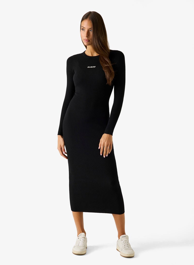 GUESS Flaminia Long Sleeve Crew Neck Ribbed Midi Dress - Image 1