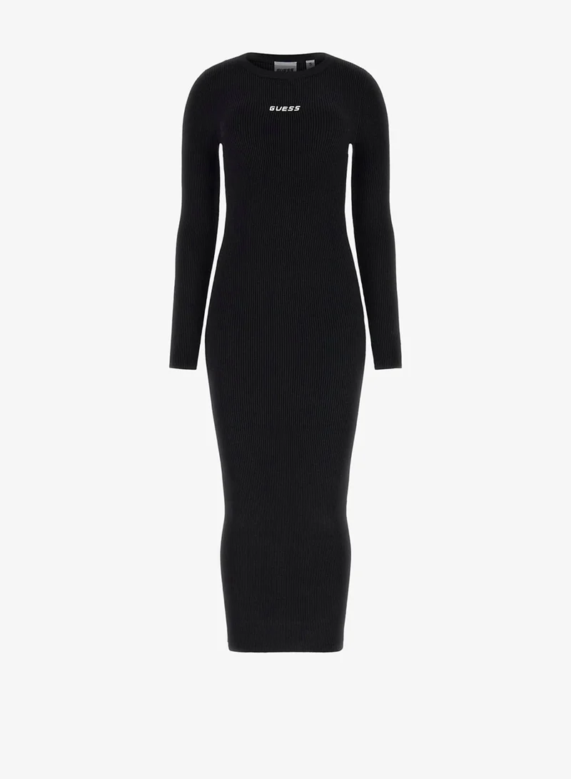 GUESS  Flaminia Long Sleeve Crew Neck Ribbed Midi Dress for Women | Best Price UAE
