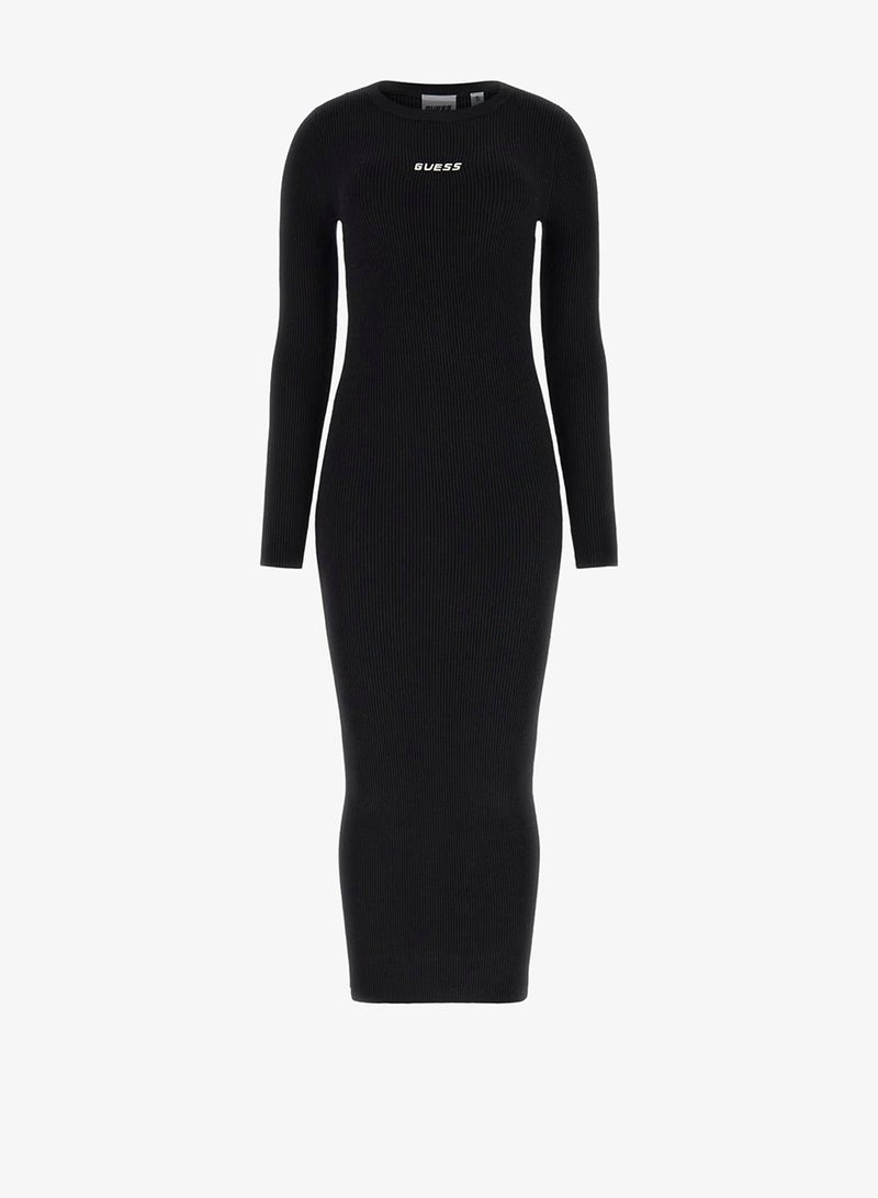 GUESS Flaminia Long Sleeve Crew Neck Ribbed Midi Dress - Image 5