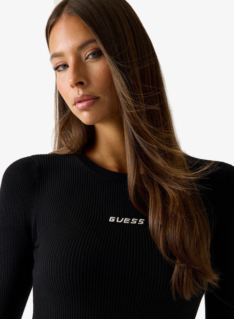 GUESS Flaminia Long Sleeve Crew Neck Ribbed Midi Dress - Image 3