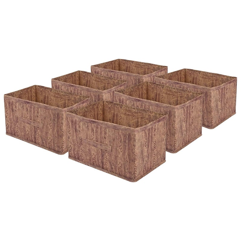 Kuber Industries Kuber Industries Drawer Storage Box | Storage Bin for Clothes | Wardrobe Organizer for Books | Closet Box with Handle | Non-Woven Storage Box | Wooden Storage Box | Pack of 6 | Brown  - Image 1