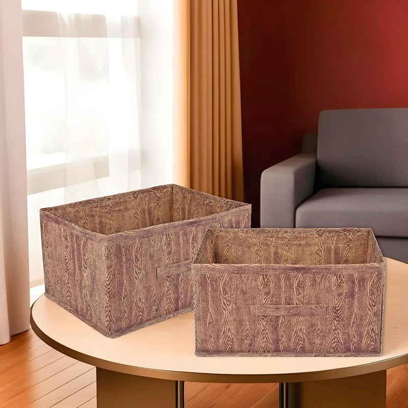 Kuber Industries Kuber Industries Drawer Storage Box | Storage Bin for Clothes | Wardrobe Organizer for Books | Closet Box with Handle | Non-Woven Storage Box | Wooden Storage Box | Pack of 6 | Brown  - Image 2