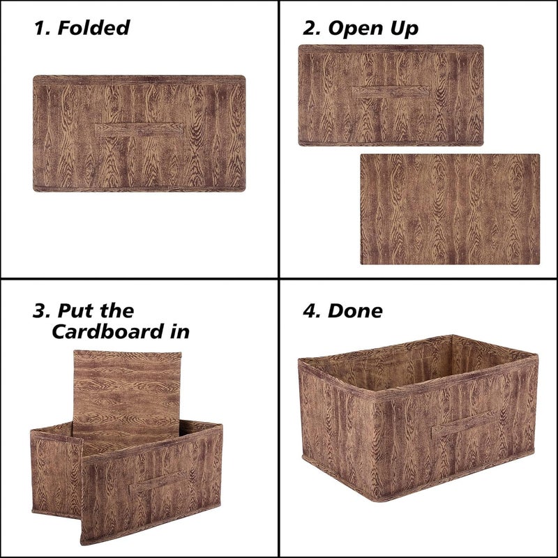 Kuber Industries Kuber Industries Drawer Storage Box | Storage Bin for Clothes | Wardrobe Organizer for Books | Closet Box with Handle | Non-Woven Storage Box | Wooden Storage Box | Pack of 6 | Brown  - Image 4