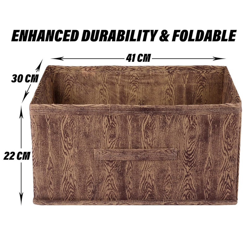 Kuber Industries Kuber Industries Drawer Storage Box | Storage Bin for Clothes | Wardrobe Organizer for Books | Closet Box with Handle | Non-Woven Storage Box | Wooden Storage Box | Pack of 6 | Brown  - Image 3